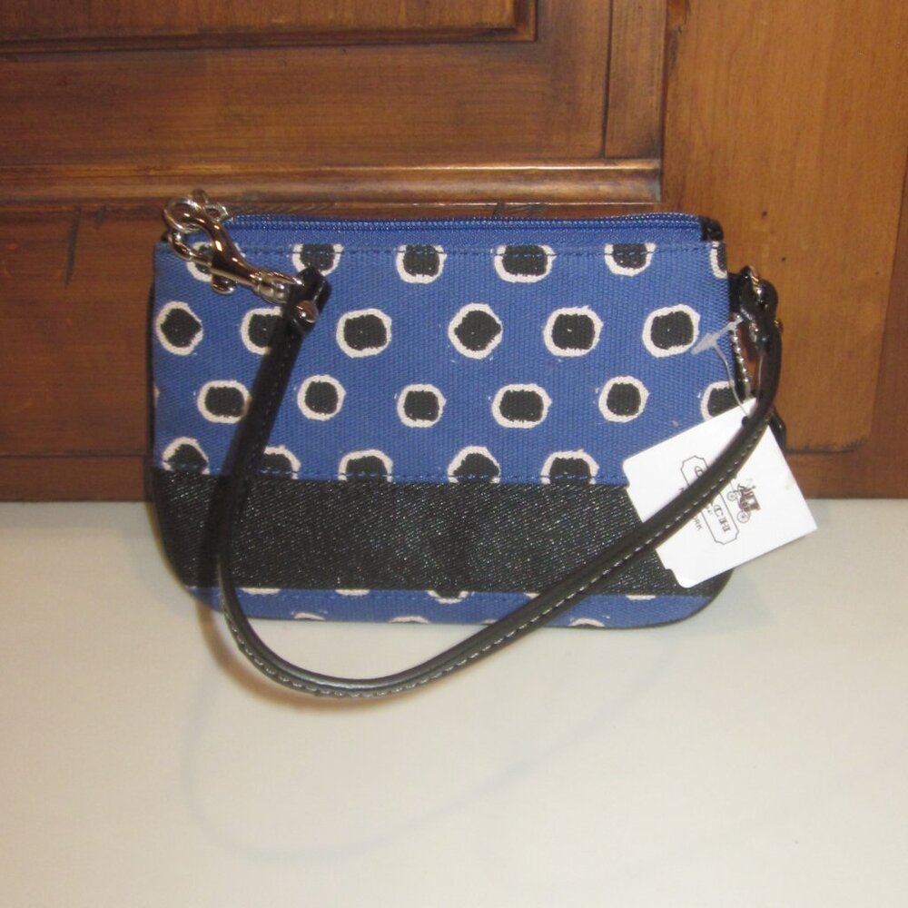 Coach Mini Dot Wristlet Blue and Black Circle Pattern - Picture 4 of 7